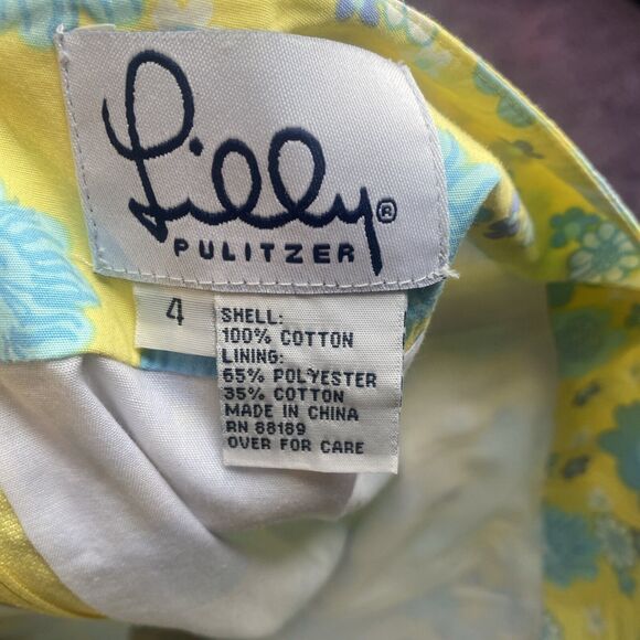 Lilly Pulitzer Skirt 4 Embroidered Trim Lions & Flowers Yellow Blue - Picture 5 of 6